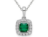 4/5 Carat (ctw) Lab-Created Emerald Halo Pendant Necklace in 14K White Gold with Chain with Lab-Grown Diamonds
